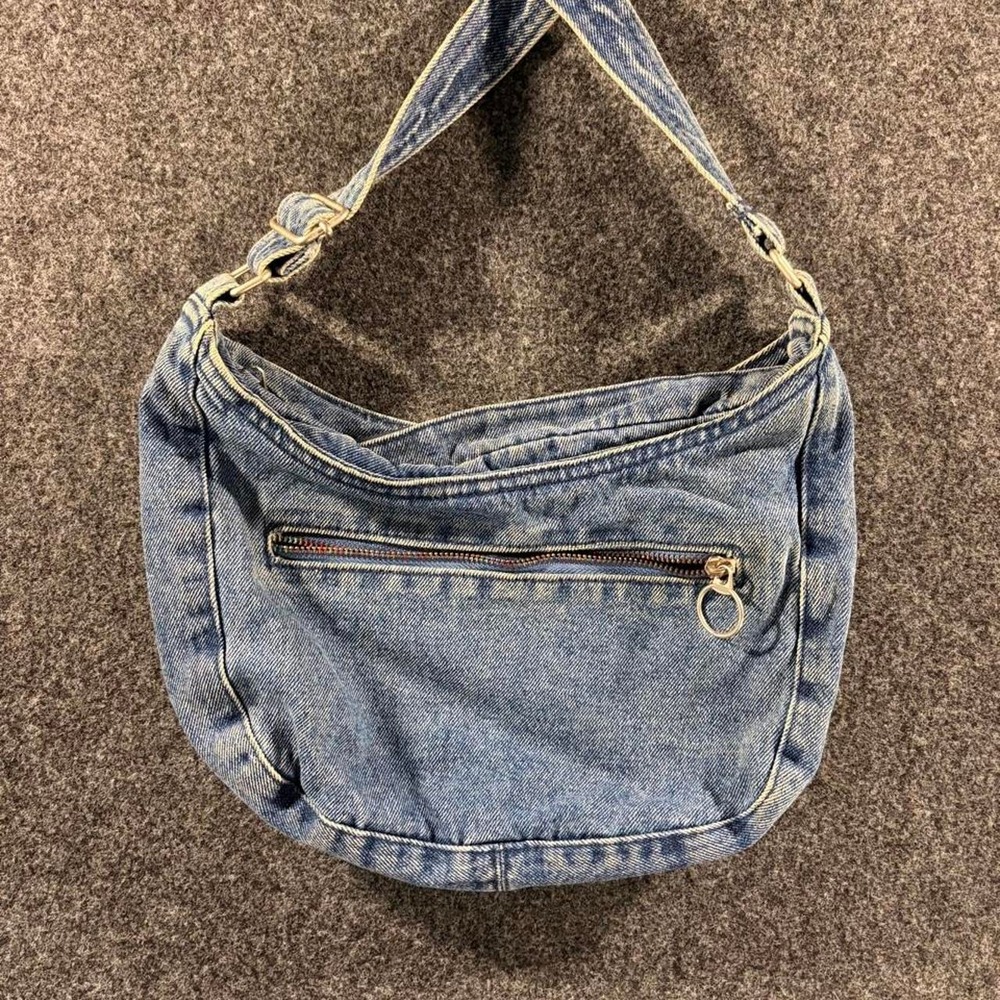 Vintage Denim Shoulder Bag Y2K Hobo Light Wash Blue 90s Retro Slouchy Purse